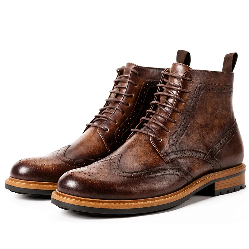 Italian Men Business Boots Luxury Genuine Leather Quality Handmade Fashion Retro Chelsea Ankle Wedding Social Party Shoes Man