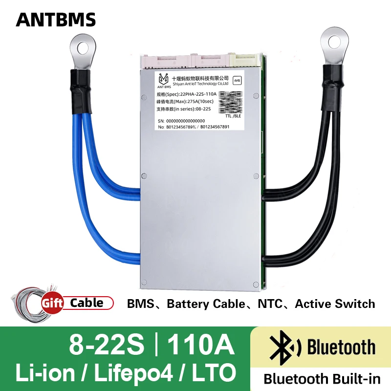 

SMART ANT BMS 8-22S 110A 36V 60V 72V Li-ion LifePo4 BMS Built-in BT APP UART SMART Blance 10S 11S 12S 14S 15S 16S 18S 20S 21S