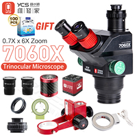 YCS Trinocular Microscope 7060X No Base 7-60X Zoom Ultra HD X80 4K Camera Kit for Phones Chip PCB Welding Microscope Tools Sets