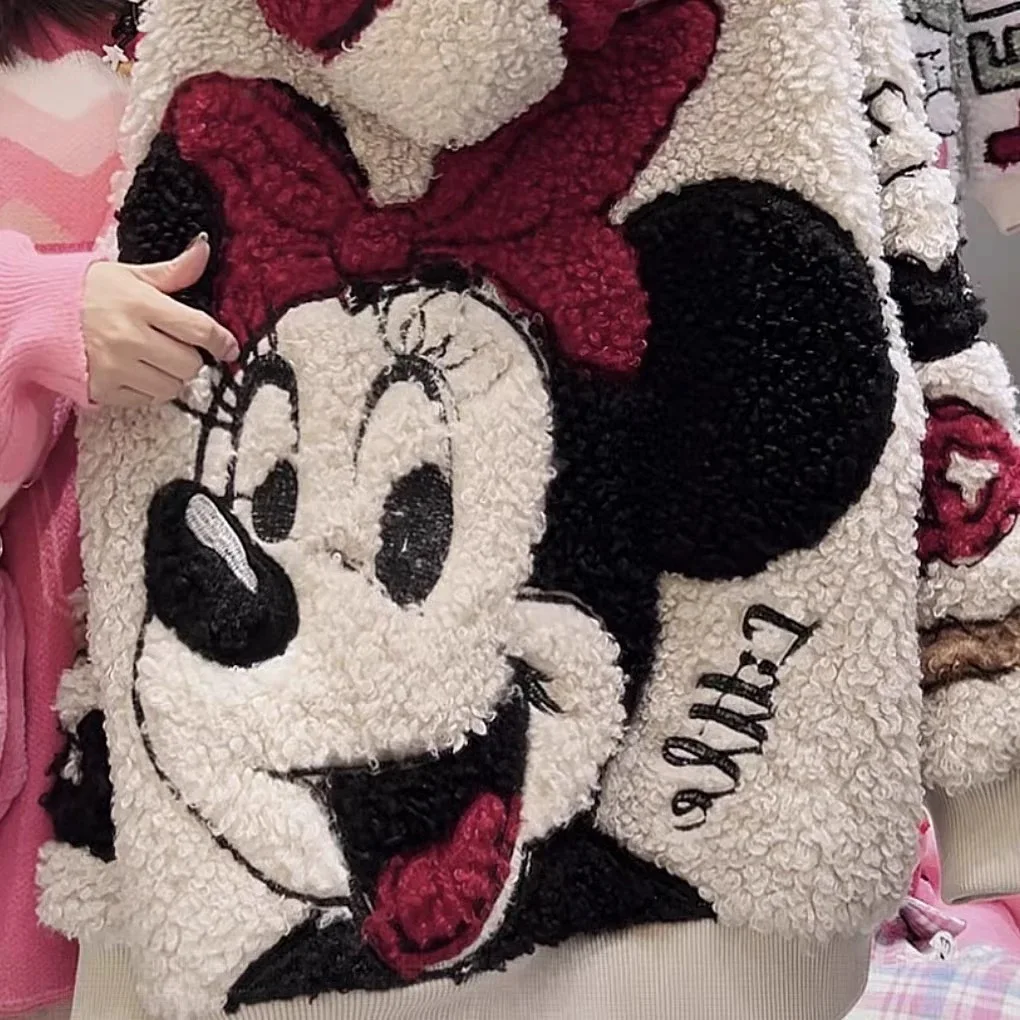 شعبية الخريف الشتاء هوديس الصناعة الثقيلة الكرتون صوف الضأن المتضخم طويلة الأكمام مقنعين البلوز سترة الإناث #6