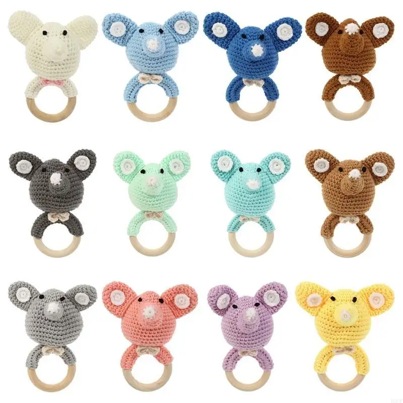 E06f cartone animato Elefante Elefante Rattle per neonate Teethe Anello per neonati Nursing Sother per giocare a palestra per
