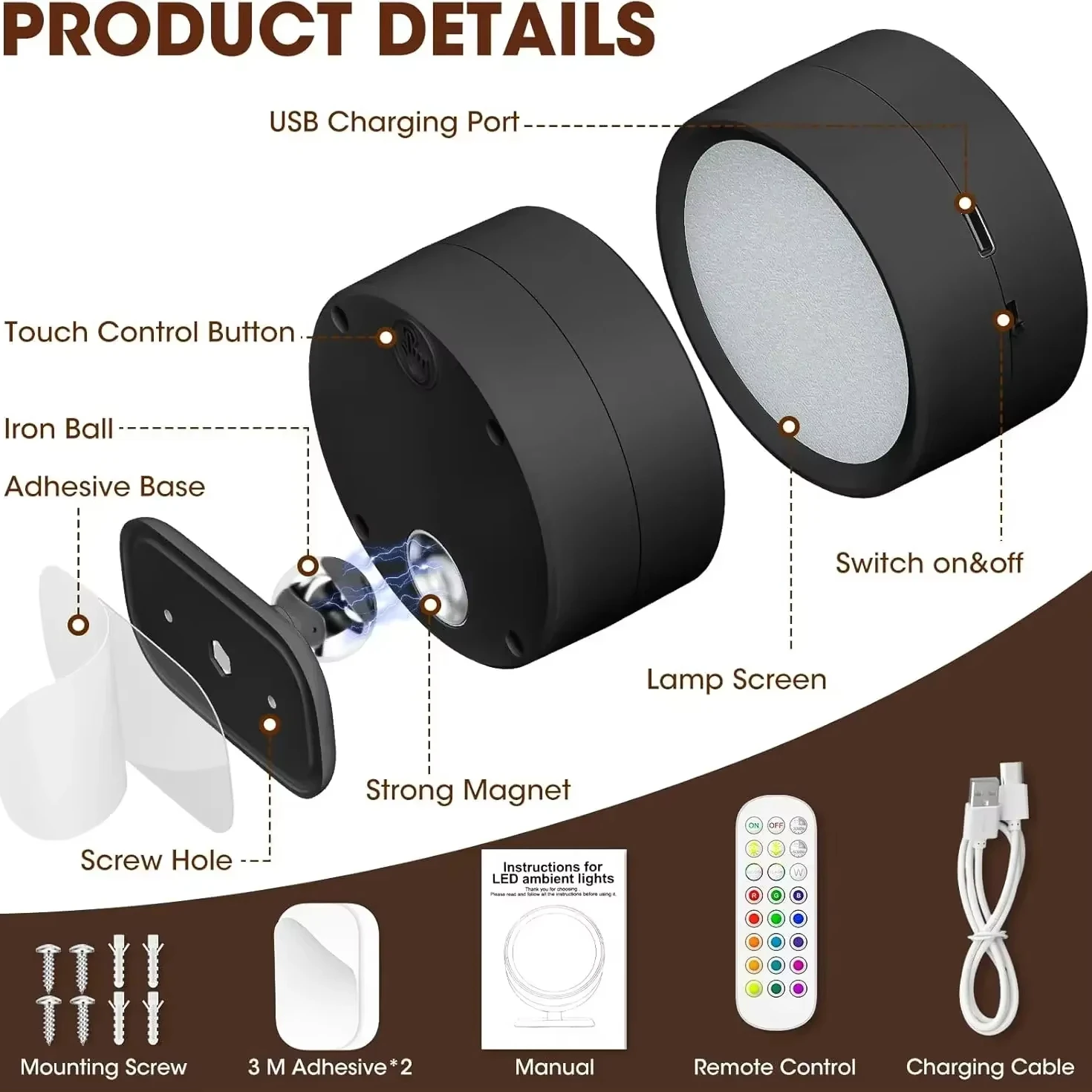 LED Wall Lights with Remote, Rechargeable Wall Mounted Reading Sconces Lamp 2000mAh, 3 Colors & Dimmable Magnetic 360° Rot view 5