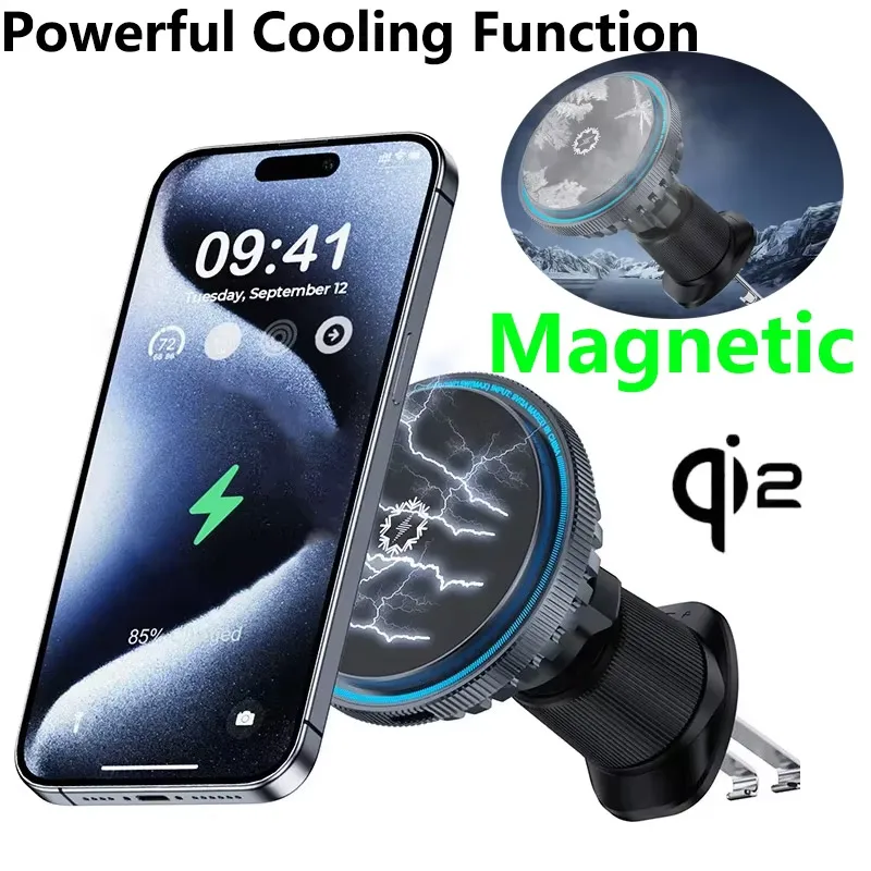 qi2 Magnetic Car Wireless Charger Air Vent Ice Cooling  Mount Fast Charging for iPhone 16 15 14 13 12 Pro Max Car Phone Holder