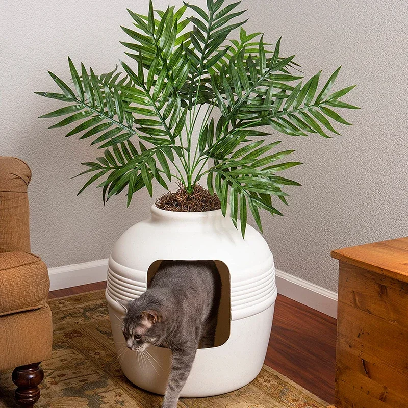 Plastic Large Cleaning Cat Litter Box Toilet Design Indoor Plant Decoration Pet Stuff Hidden