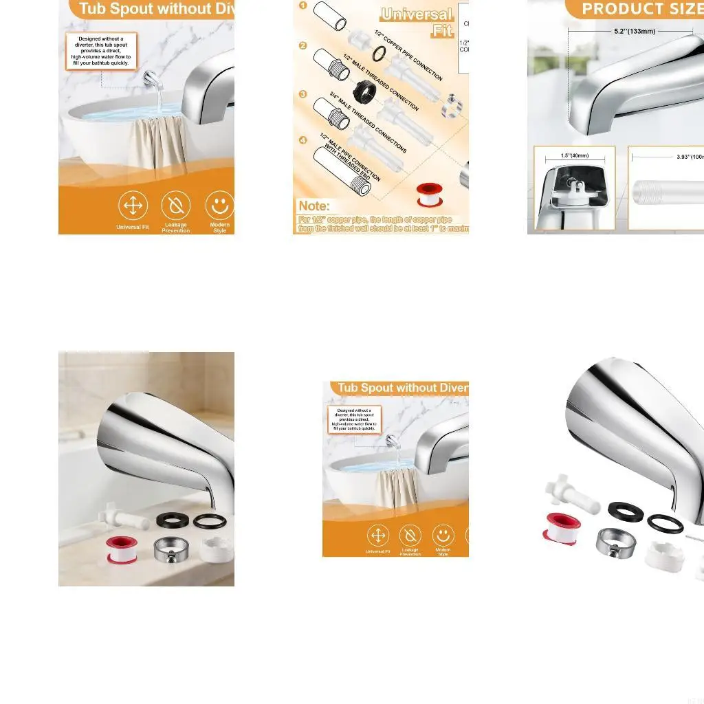 

Metal Tub Spouts Without Diverters for Standard 1/2Inch Coppers Pipe Brasses Adapters 37JD