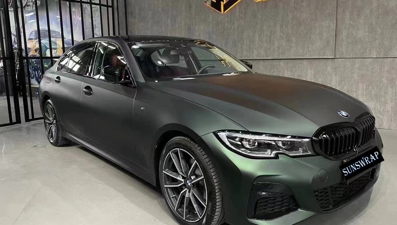 Olive Green Satin Car PPF Wrap - TPU Paint Protection Film - Easy Wet Install - Scratch Resistant 1.52x15 Meters Roll