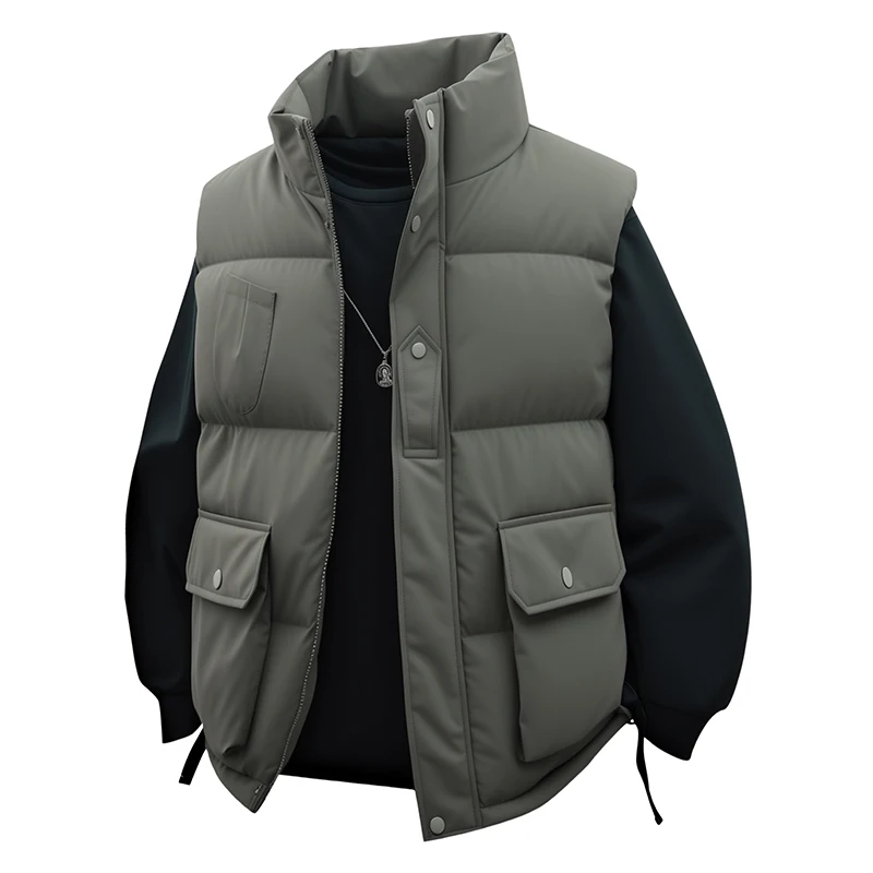 

Faionable Men's White Collar Cotton Vest Winter Casual Loose Warm Svel Jaet Polyester Fiber Thiened Zipper Closure