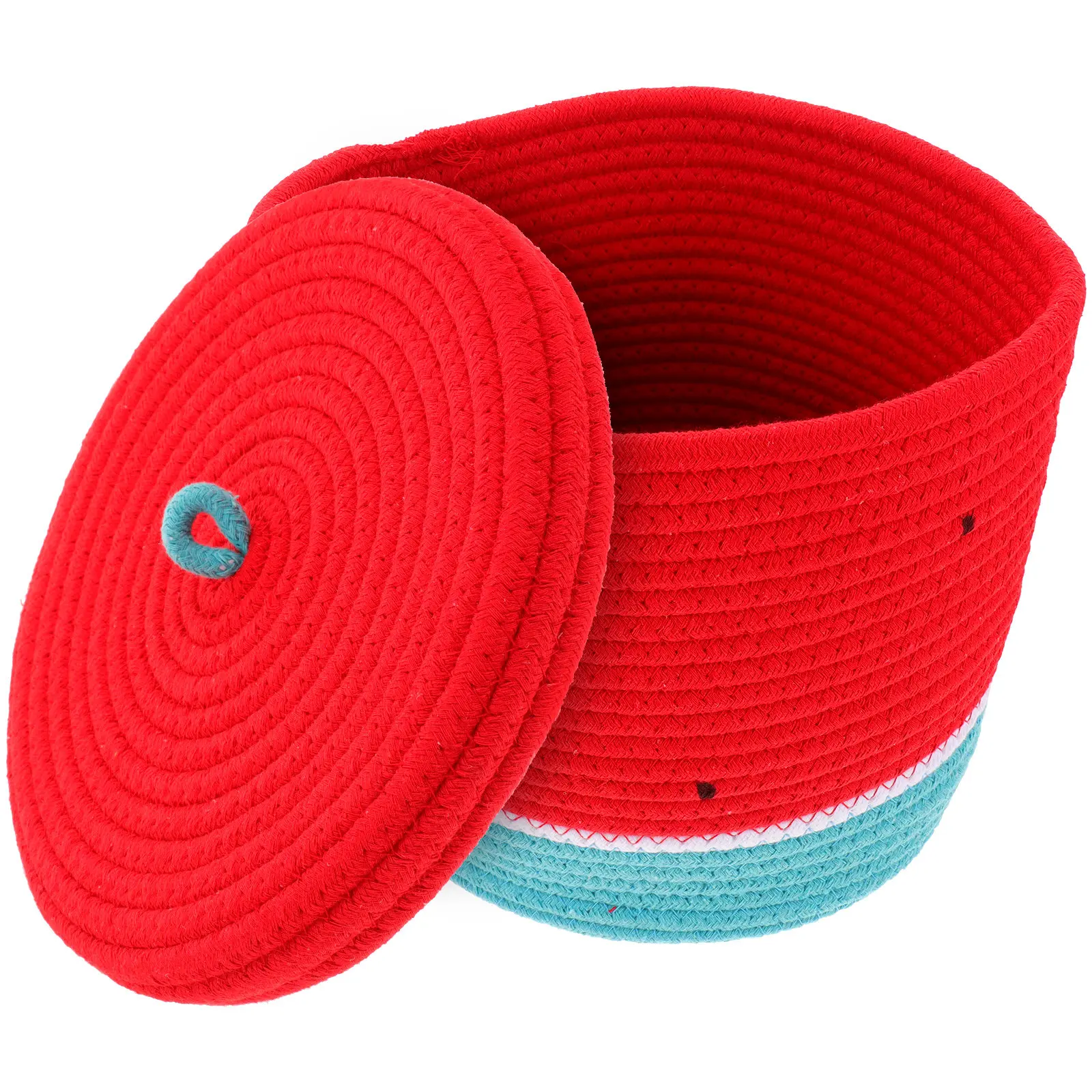 Cotton Thread Storage Basket Lidded Watermelon Design 11x11 Inch Lightweight Modern Simple Desktop Organizer Basket for Home
