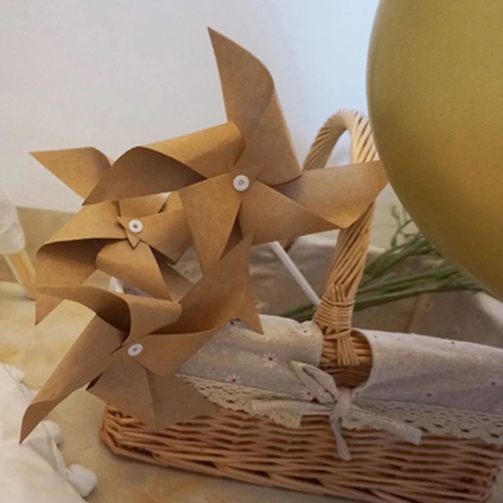 

3 pcs Kraft Paper Pinwheels Vintage Windmill Decor Prop For Garden Party Birthday Decoration Kids Plaything Wind