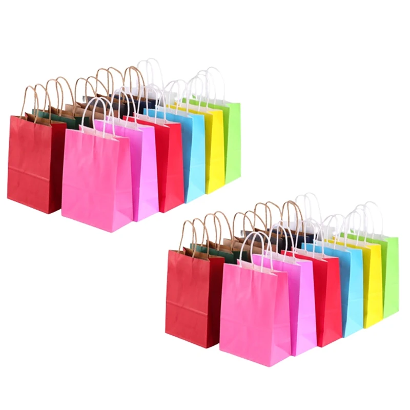 24PCS Paper Gift Bags With Handles 12 Assorted Rainbow Colors Party Bags Kraft Paper Bags For Wedding Brithday Parties Durable