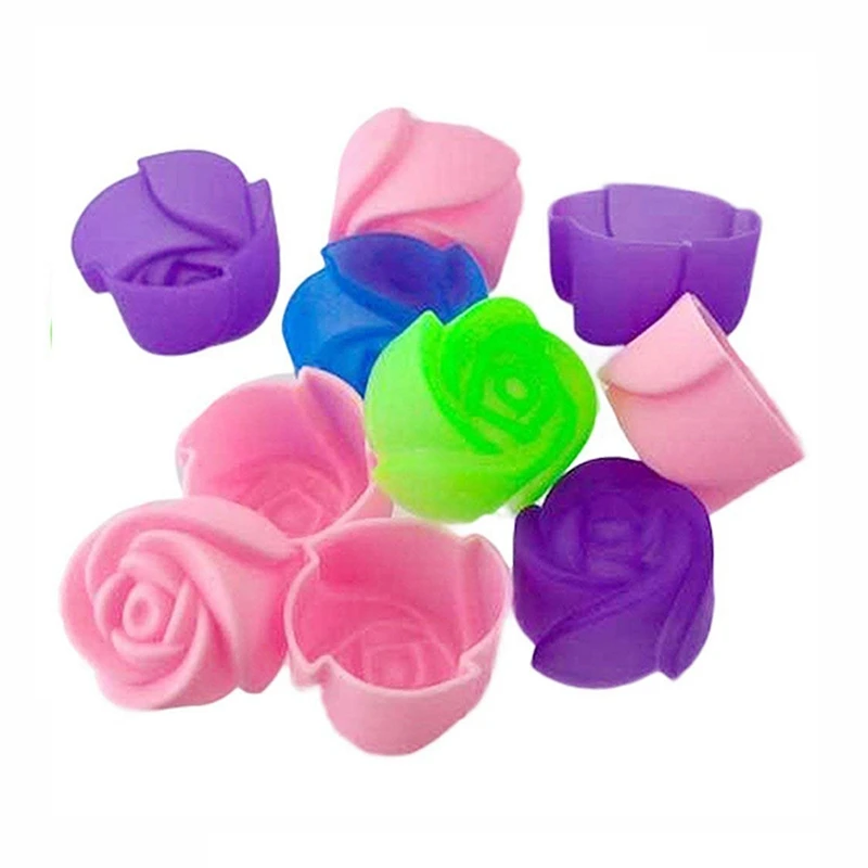 

40Pcs Cake Baking Mold Chocolate Jelly Maker Mould Silicone Rose Muffin Cookie Cup (Random Colors)