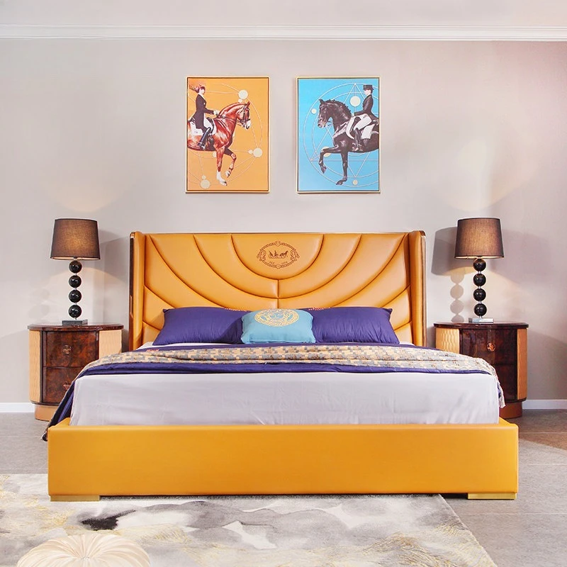 Leather bed modern model room villa double bed high-end villa clubhouse 1.8 meters double bed