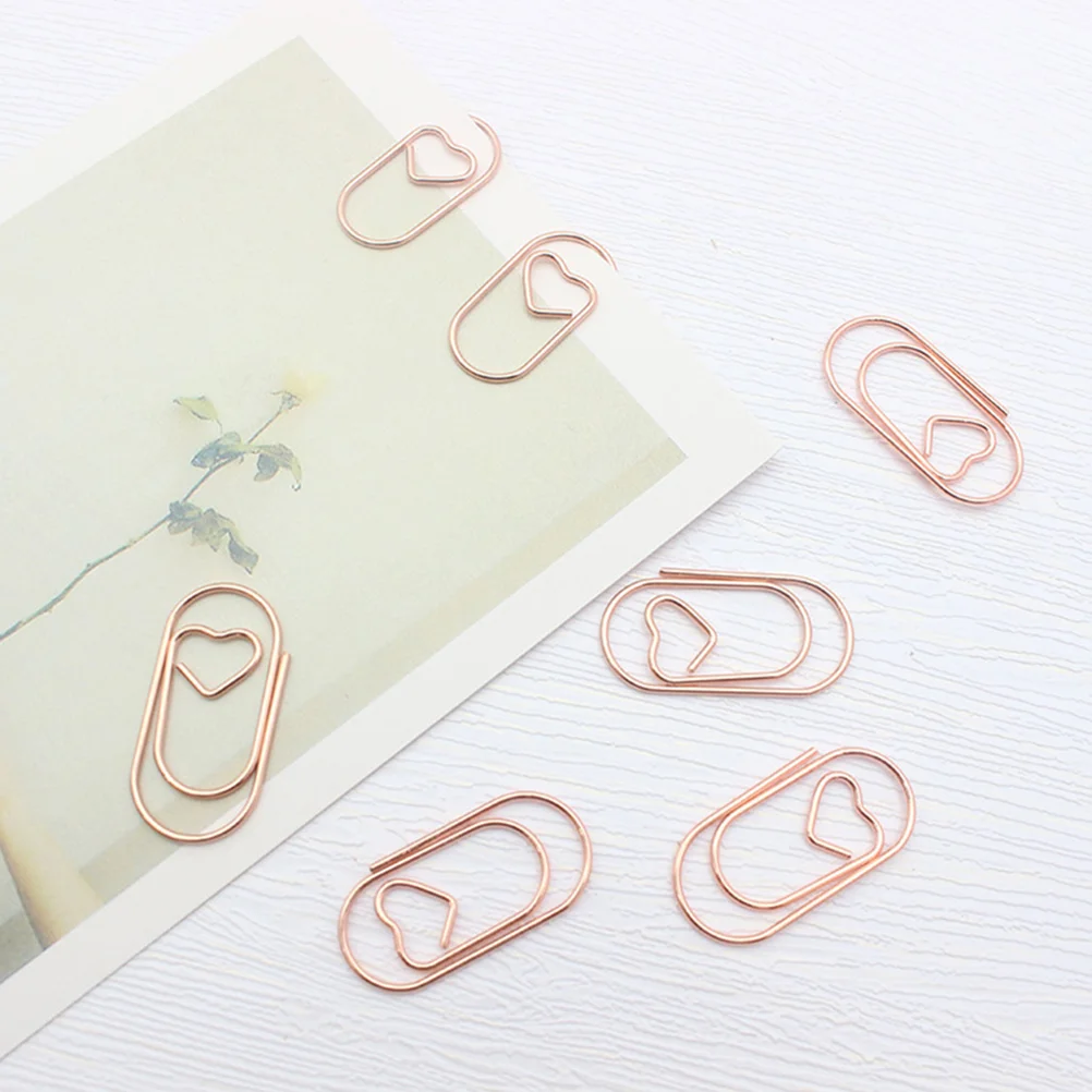 200 Pcs Metal Paper Clip Financial Information 4-word Retro Mini Love Small Clips File Document Fun Rose Gold Tiny