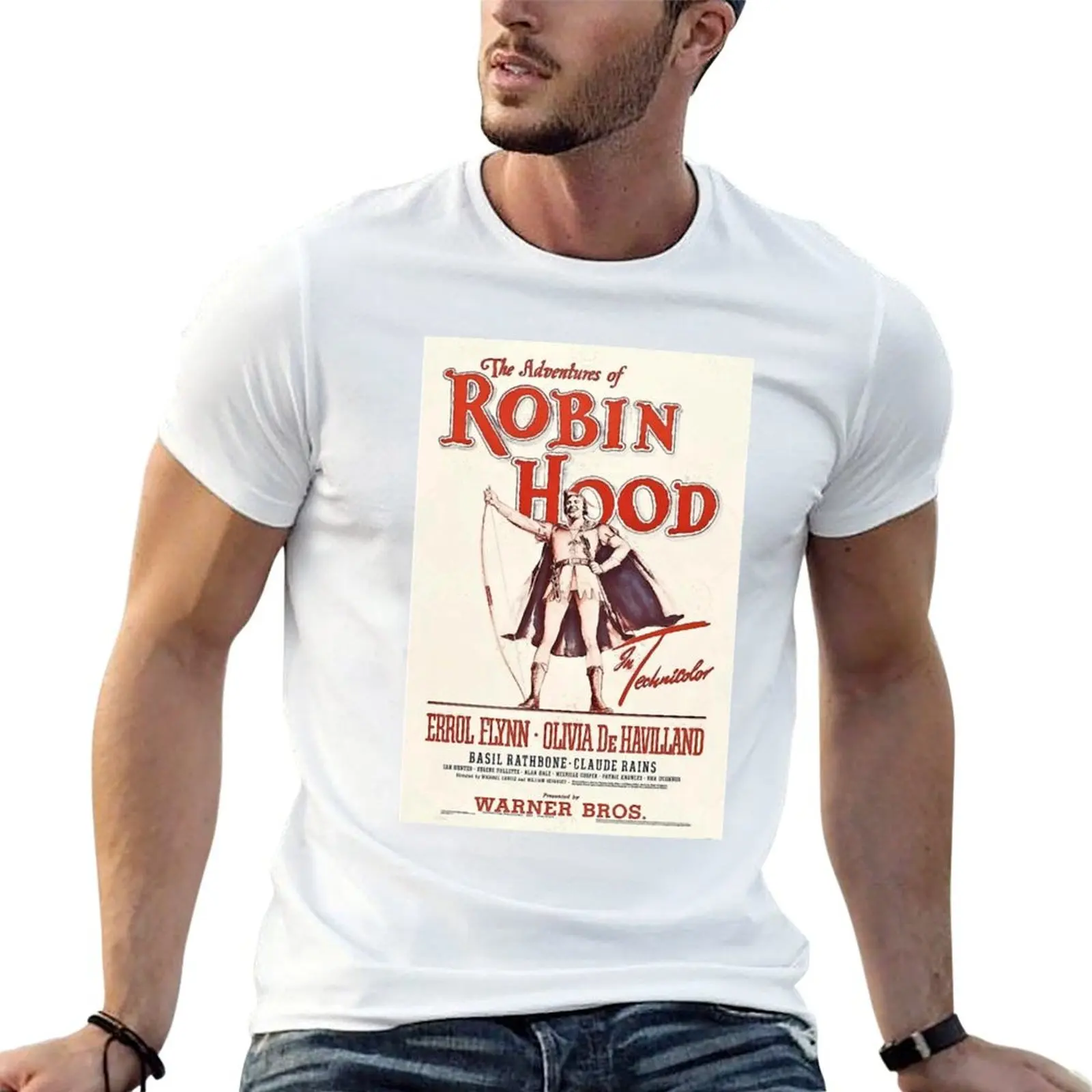 As Aventuras de Robin Hood - Camiseta masculina com estampa de filme epônico Technicolor de 1938, camiseta masculina de verão, camiseta personalizada