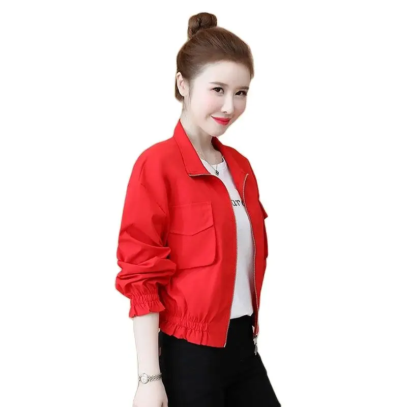 

Leisure Tooling Women's Short Coat 2022 Spring Autumn New Style Slim Fit Zipper Pocket Fashion Elegant Female Thin Jacket