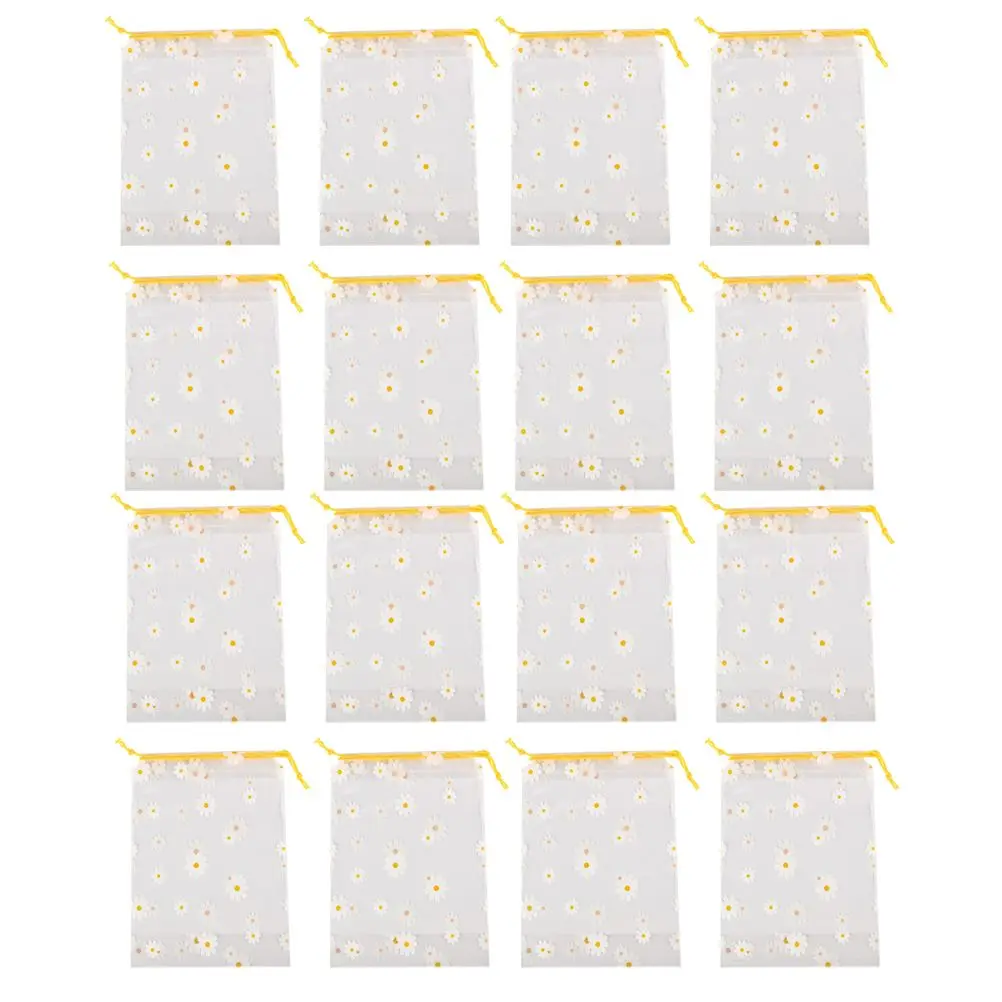 

25 PCS Storage Bag Stringing Packing Daisy Pouch Drawstring Transparent Yellow Plastic Travel