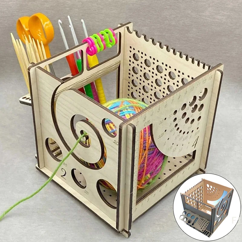 [YU]Creative Wooden Yarn Bowl Crochet Organizer Storage Holder DIY  Yarn Dispenser Knitting Bowl For Knitting Crochet Skeins