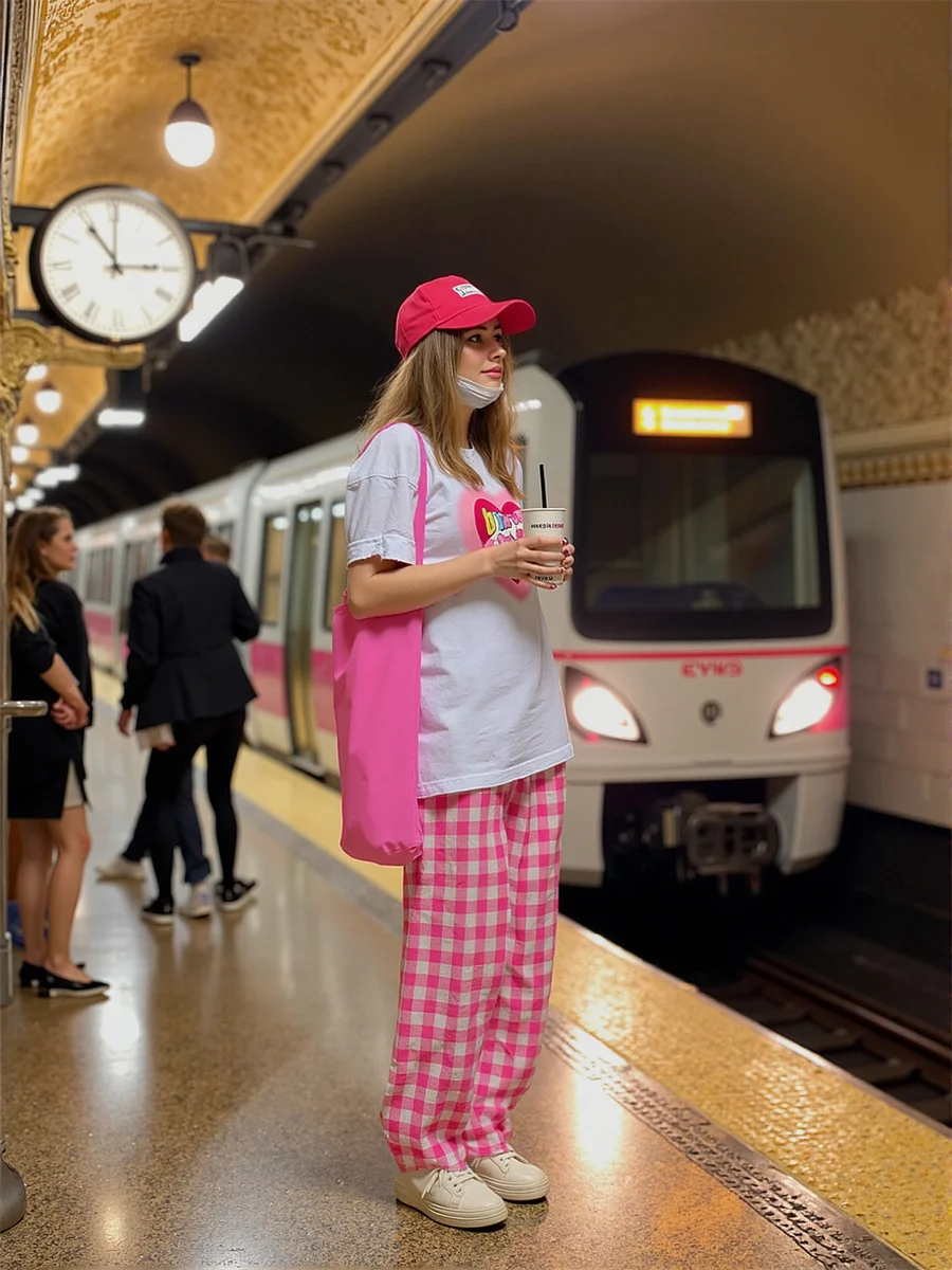 Pantaloni larghi Pantaloni da donna Plaid Colore a contrasto Donna Patchwork Design Vita alta Gamba dritta Casual Streetwear Tendenza moda