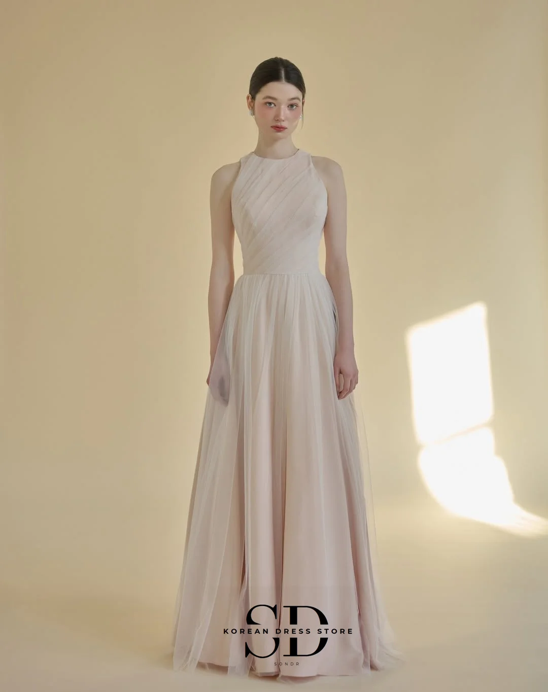 Sondr Koreaanse trouwjurken op maat gemaakte o-hals mouwloze bruiloftsreceptie jurk een lijn korset rugloze avondfeestjurken