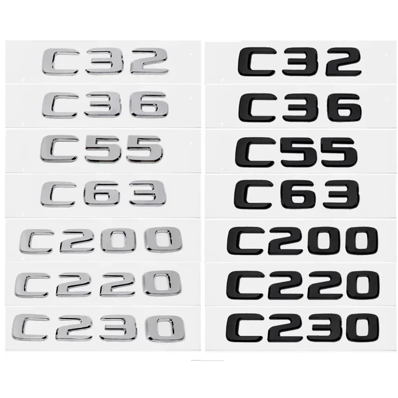 ABS Car Rear Trunk Emblem 3D Letters Tail Box Sticker Badge for Mercedes Benz C32 C36 C55 C63 C200 C220 C230 C Class W204 W205