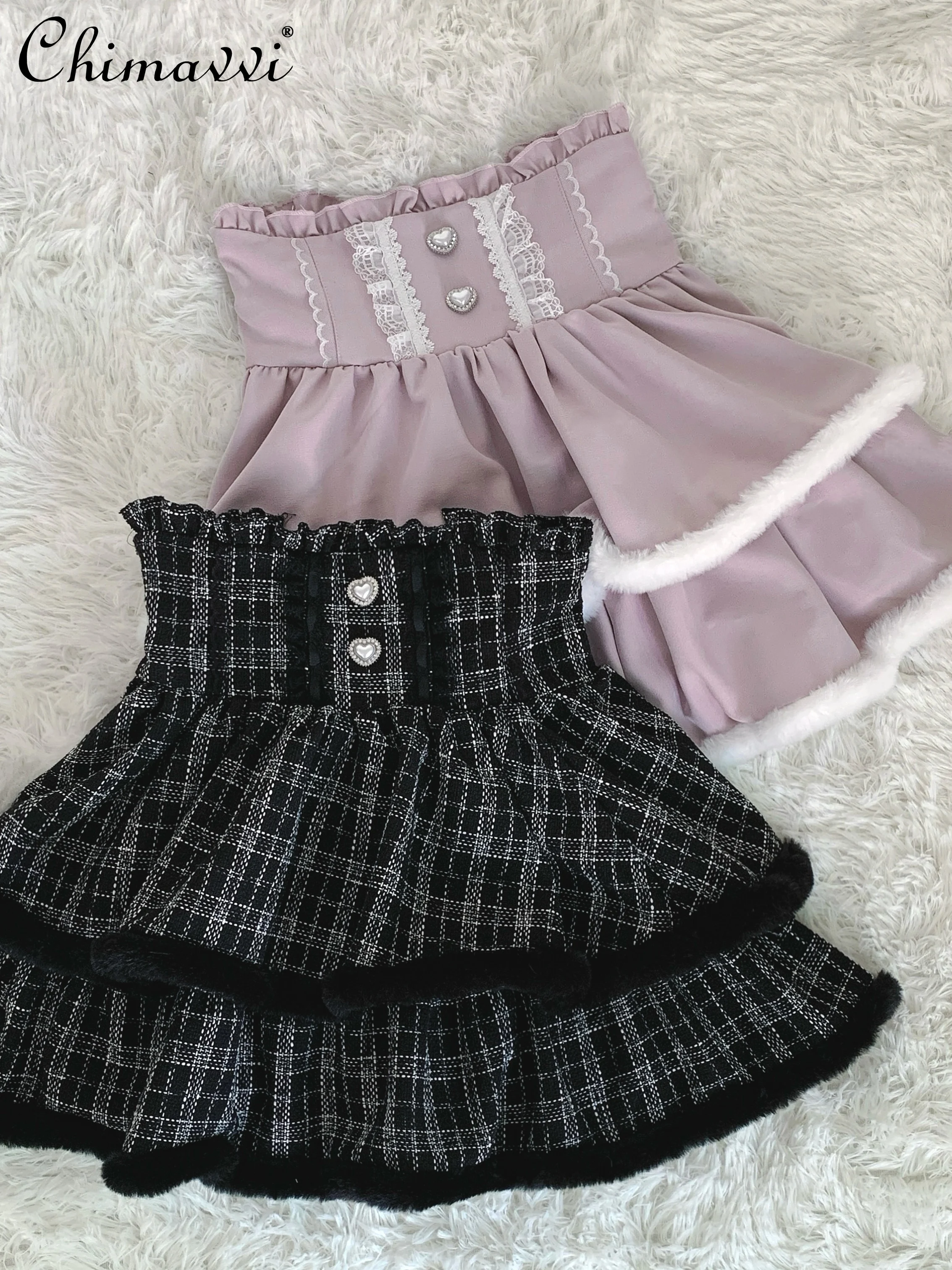 

Original Design Mass-produced Mine Black Pink Lace Rough Edge Double-layer Skirt Japanese New Sweet Girl Lady Cute Lolita Skirt