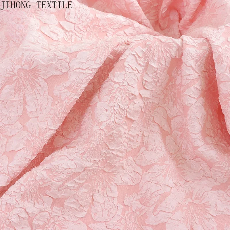 100x160cm Wide Damask Jacquard Wrinkle Fabric Bubble Cute Lily Flower Relief Brocade DIY Dress Designer Fabric By The Meter