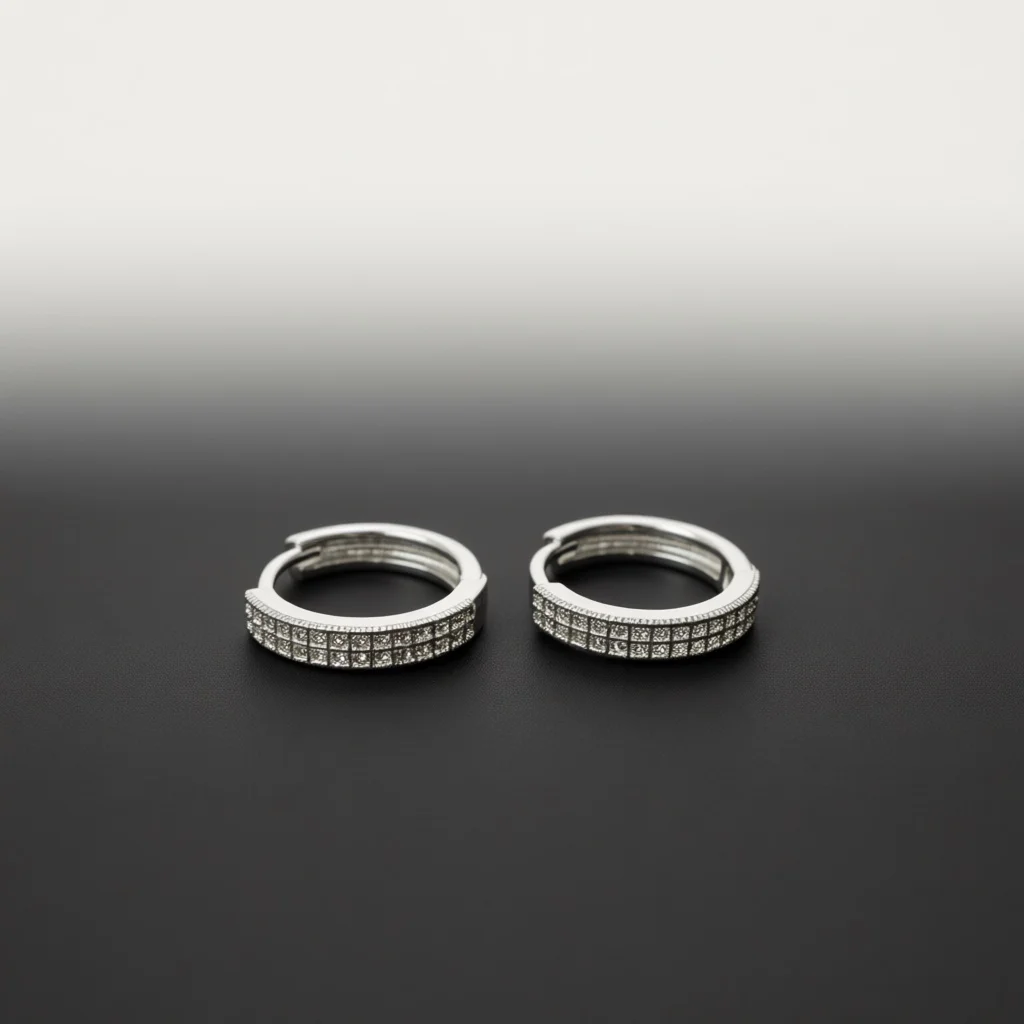 Silver Tone Double‑Row Pave Zircon Huggie Hoop Earrings for Women, Two‑Sided Snap‑On Ear Clips, Shiny Daily Fashion Ear Jewelry