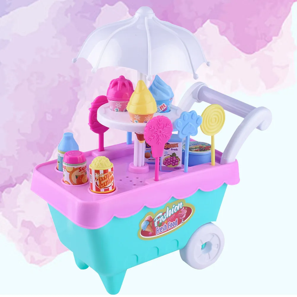 

1Set Kids Simulation Ice Cream Cart Realistic Light Sound Pretend Play Role Play Educational Candy Stand Best Gift
