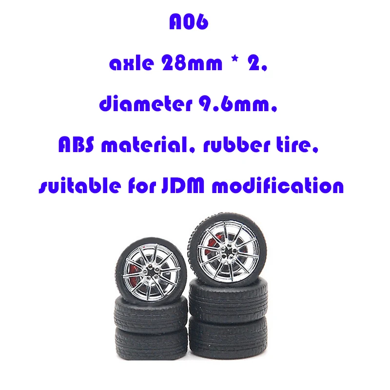 CM Model 1/64 ABS Wheels Rubber Tires  Replace Modified Parts Design Rims JDM Style for Model Car Vehicle 4pcs Set