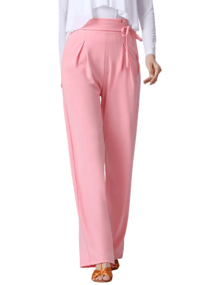 Einfarbige Hose mit hoher Taille und Kordelzug und weitem Bein – lockere, gerade Tanzhose für moderne Bühnen-Performance-Verbandshose