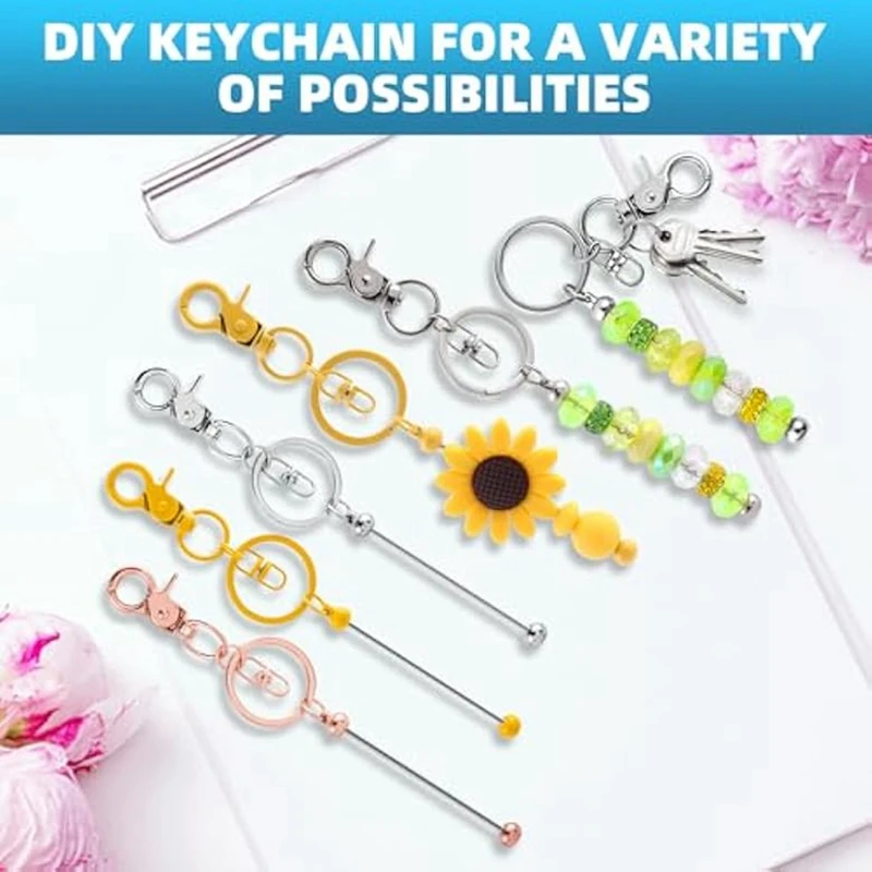 20Pcs Beadable Keychains Bars,Diy Multicolor Blank Beadable Keychains-Keychain Bars For Beaded Keychain Making Kit