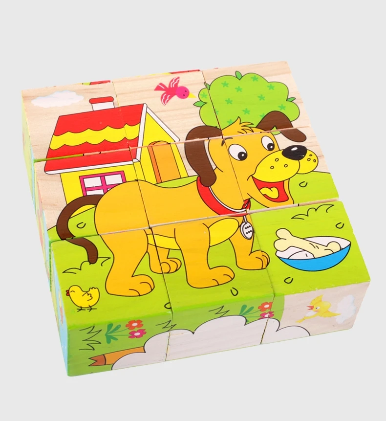 9 Pcs Six-sided 3D Cubes Jigsaw Puzzles Tray Wooden Storage Toys For Children Kids Educational Toys Funny Games