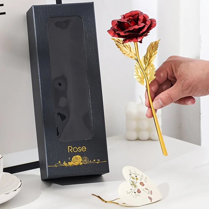 Caja de Regalo con Rosa Dorada Eterna, Regalo de San Valentín, Aniversario o Cumpleaños para Esposa, Flor Eterna, Decoración de Lujo, Recuerdo