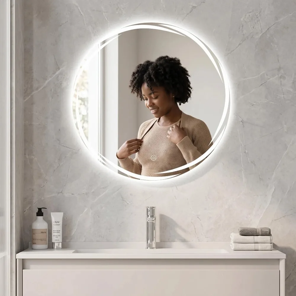 specchi moderni 70cm round Backlit Bathroom Mirror LED Illuminated Wall Mounted Vanity Mirror with Anti-Fog FeatureMiroir douche