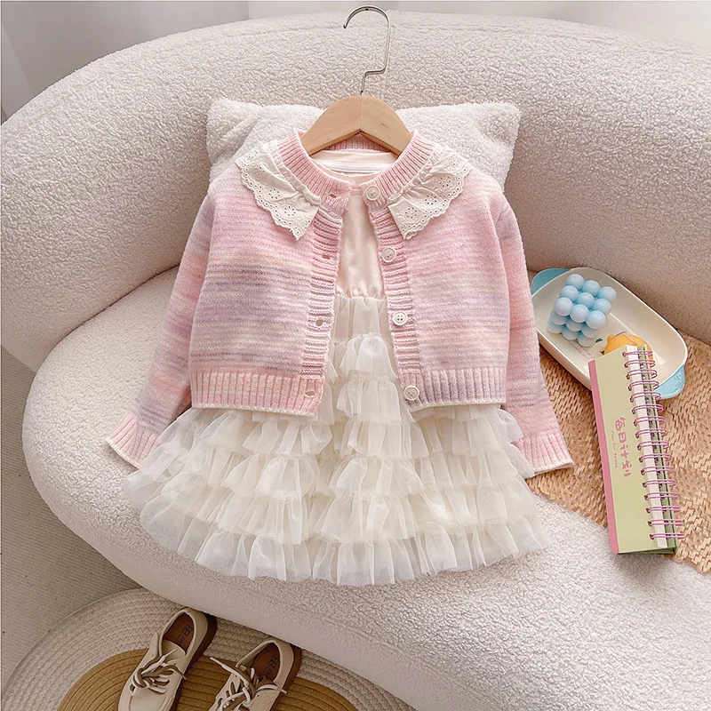 

Girls Dresses Spring Autumn Children Woolen Jersey Sweaters Coats Long Sleeve Dress Kids Princess Clothes Sets For Baby Outfits