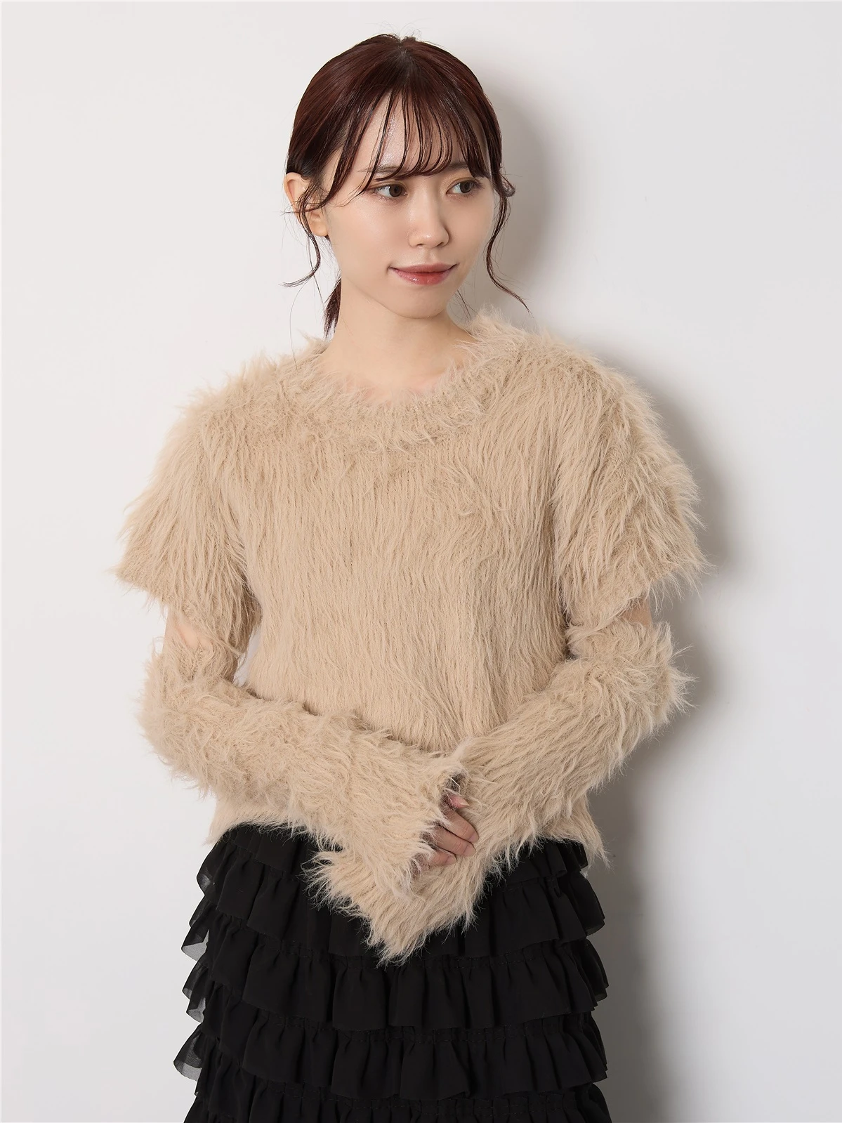 

Annuus Autumn Winter New Long Hair Soft Fufu Overhead Sweater ort Sve Sve Cover Pure Color Faion 2 Piece Set Women'...