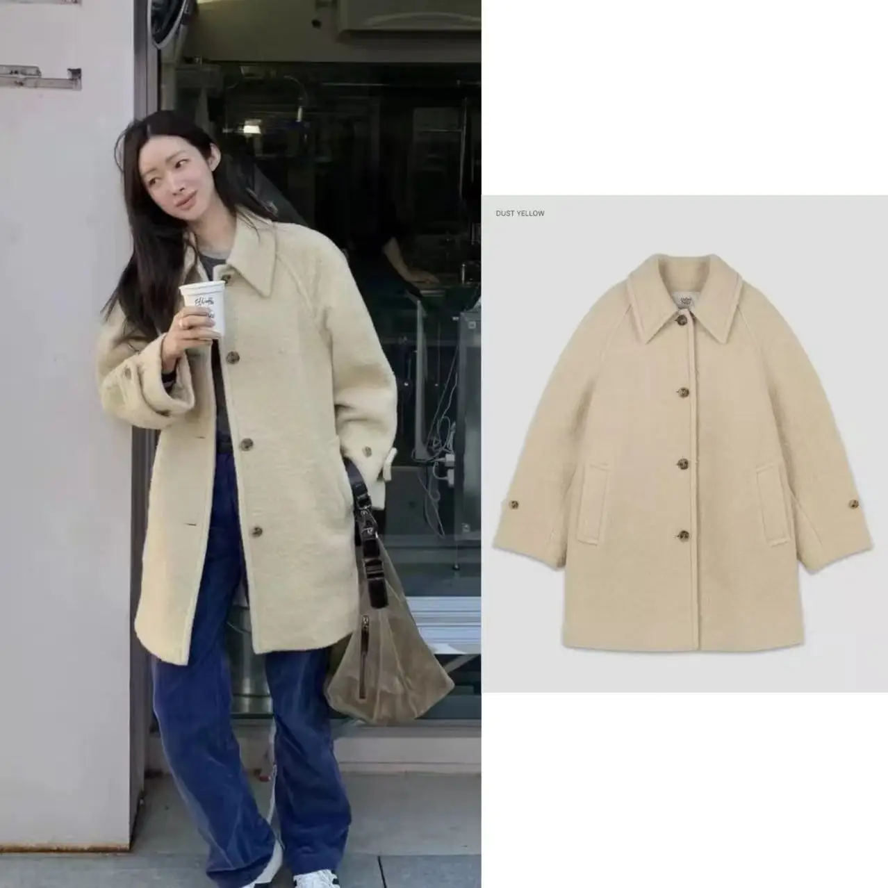 マットピュアカラーフリップカラーシングルボタンウィンターコート東大門スレレディースファイオンアウターウェア春秋