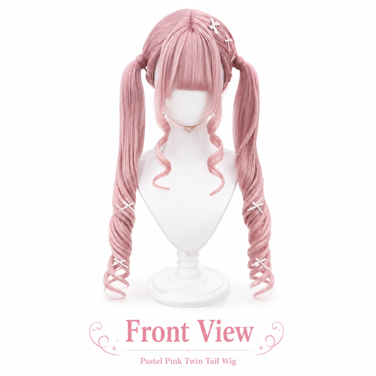 Light pink wig for women with double ponytail long curly waves, sweet Lolita style, natural synthetic full headpiece