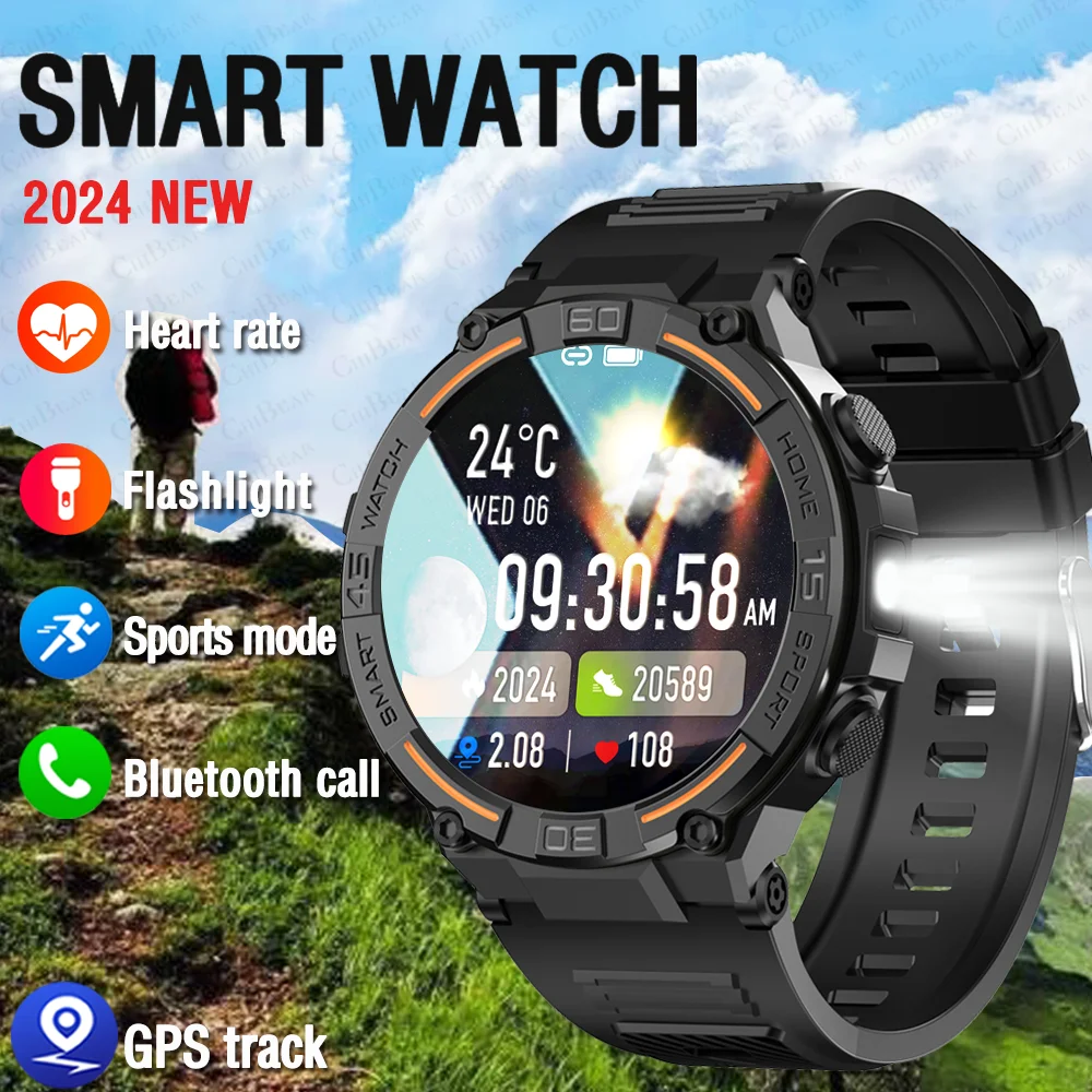 For Huawei Xiaomi Sport Smart Watch Men 360*360 HD Screen Flashlight Health Monitoring Waterproof Heart Rate BT Call Smartwatch