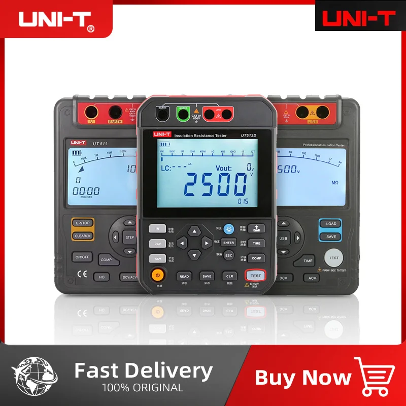 UNI-T UT511 UT512 UT512D Insulation Resistance Tester 100V~1000V Earth Ground 0.1MΩ~10GΩ Ohm Meter AC DC Voltmeter