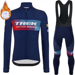 Road Bike Cycling Jersey Man Pro Team 2024 Winter Thermal Fleece Clothing Laser Cut TREK Mtb Male Sportswear For Bicycle Bib Men