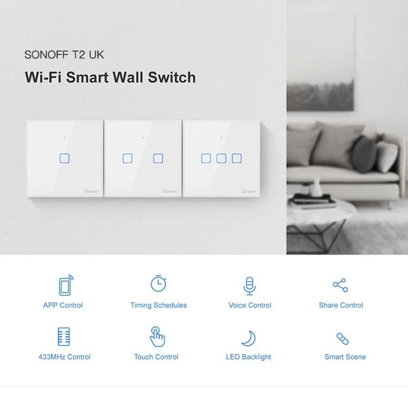 eWelink SONOFF T0 Smart Wifi Light Switch Voice/timing/Remote Control Works With Alexa Google Home 1/2/3Gang