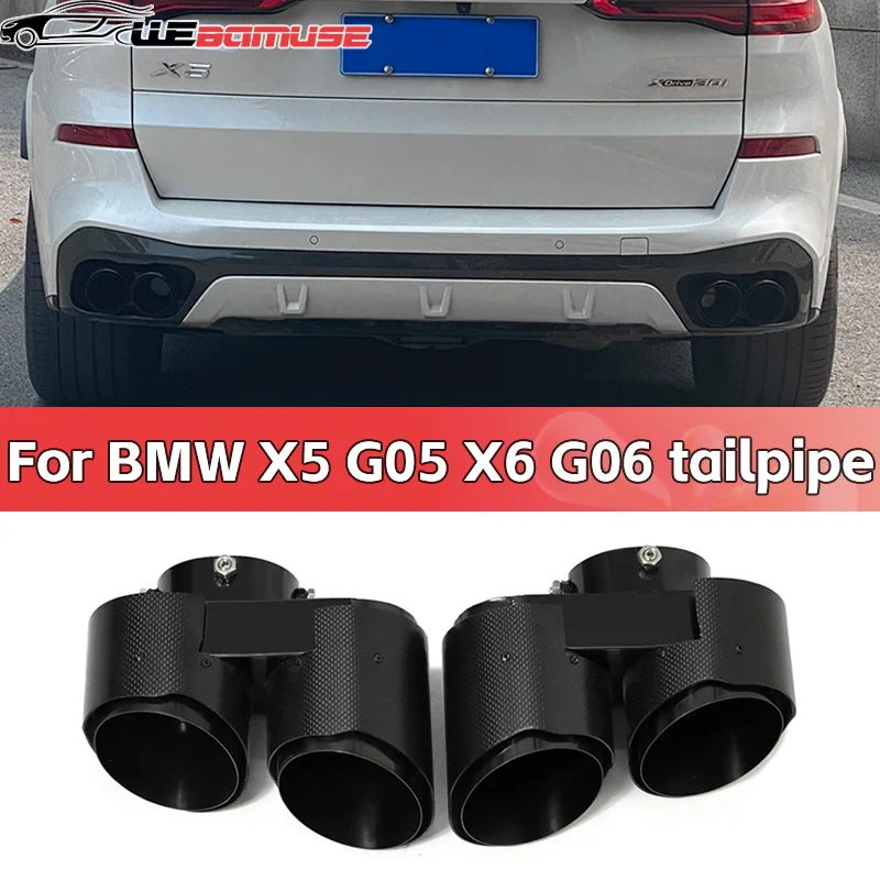 Quad Carbon Fiber Exhaust Tip For BMW X5 G05 X6 G06 X7 G07 Muffler Tip Exhaust Pipe System No Welding Black Nozzle 2019+