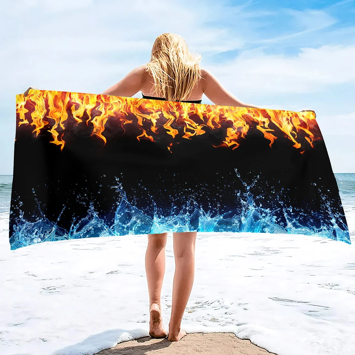 Burning Flames Beach Towel Absorbent Towels Blanket Suitable for Outdoor Travel Camping Yoga Adult Children Quick Dry Towel