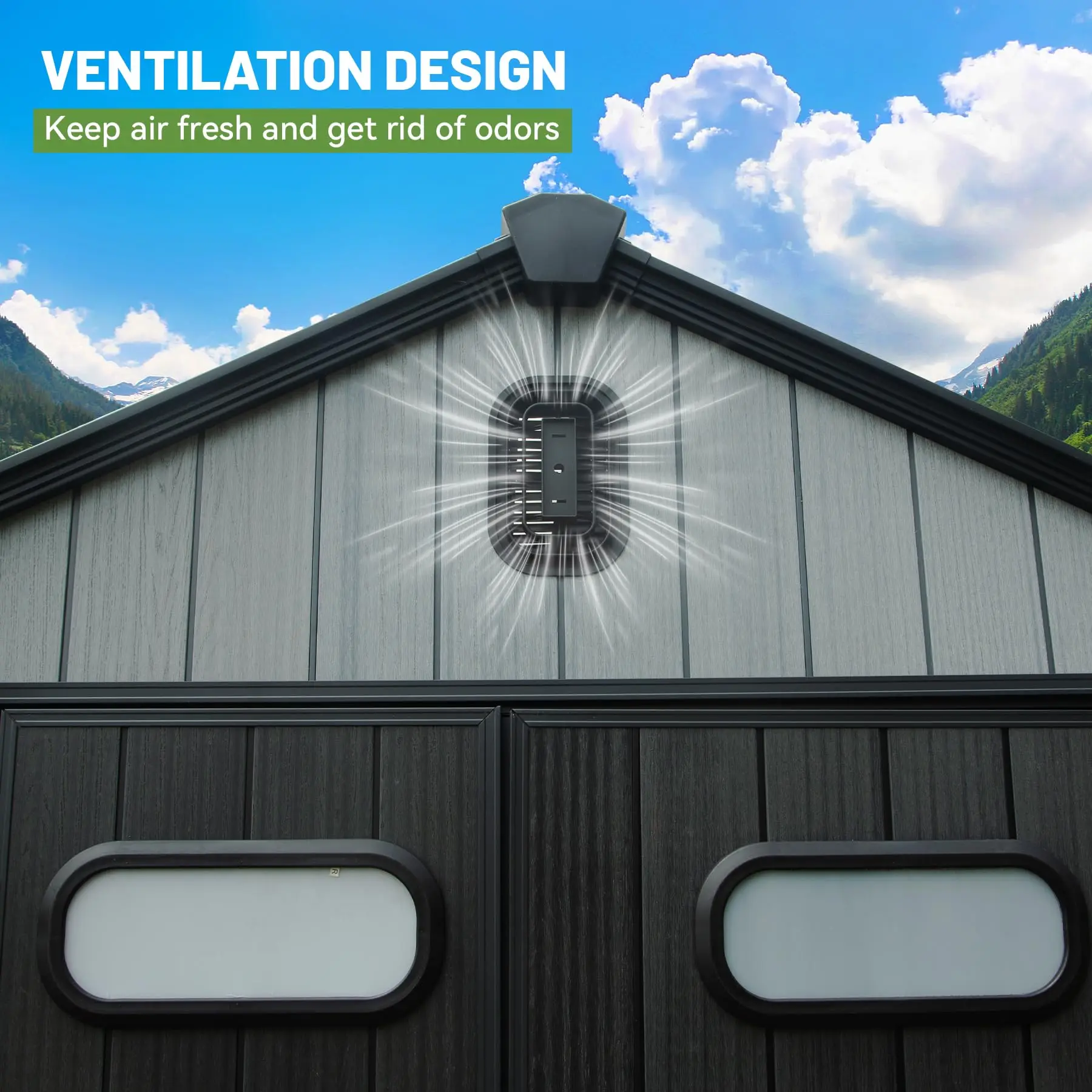 رائجة البيع 183*183 سنتيمتر دائم في الهواء الطلق الراتنج تخزين سقيفة مع قفل باب النوافذ فتحات مقاوم للماء البلاستيك حديقة أداة سقيفة