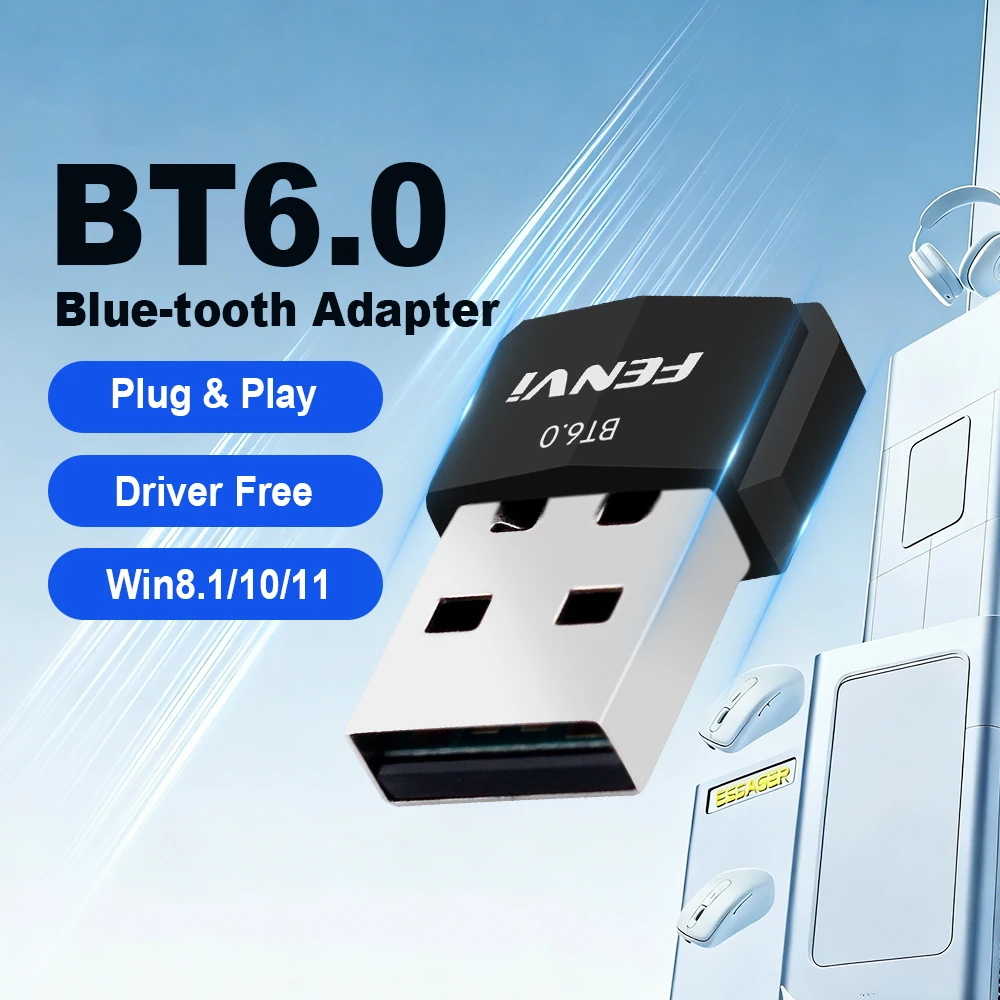 

USB Bluetooth Adapter BT6.0 Receiver Transmitter for PC Speaker Wireless Mouse Keyborad Music Audio Driver Free For Win10/11/8.1