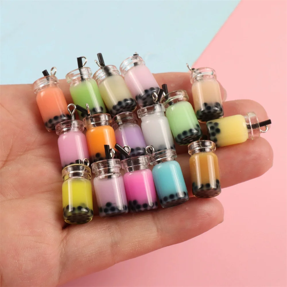20 Breloques Colorées en Forme de Bouteille de Thé au Lait et de Fruits, Pendentifs en Verre pour la Fabrication Artisanale de Bijoux DIY pour Boucles d'Oreilles et Colliers