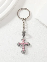 Street 1pc Shiny Rhinestone Cross Charm Gorgeous Keychain