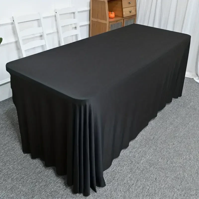 1 Stück Weiß-Schwarze 4/6/8ft Elastische Tischdecke, Rechteckiger Spandex-Tischrock, Tischdecke für Hochzeit, Party, Bankett, Dekoration