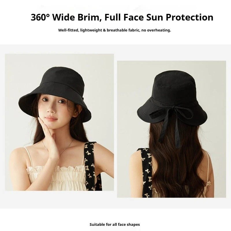1pc Summer Fisherman Cap for Women Korean Pink Large-Brimmed Foldable Bucket Hat Outdoor Beach Travel Sunshade Panama Hats